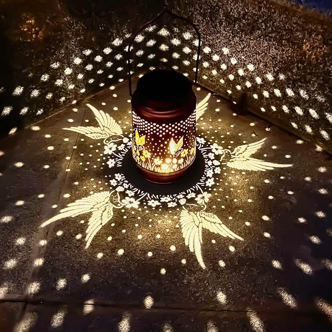 Mothers Day Gifts, Hummingbird Solar Lantern Outdoor Hanging, Metal Bird Decor Waterproof LED Decorative Light for Garden Patio Yard Lawn Backyard Front Porch, Birthday Gifts for Women Mom Grandma