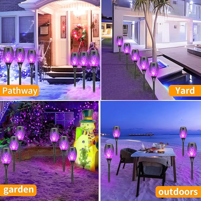 12-Pack Solar Flickering Flame Torches – Waterproof Solar Garden Lights, Outdoor Solar Lights for Yards, and Flame Torches for Patio and Pathway Decorations