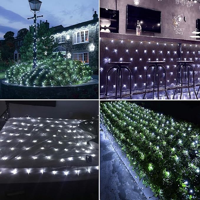 LYHOPE 12ft x 5ft 360 LED Christmas Net Lights, 8 Modes Low Voltage Mesh Christmas Decorative Lights for Xmas Trees, Bushes, Wedding, Garden, Outdoor, Indoor Decor (White)