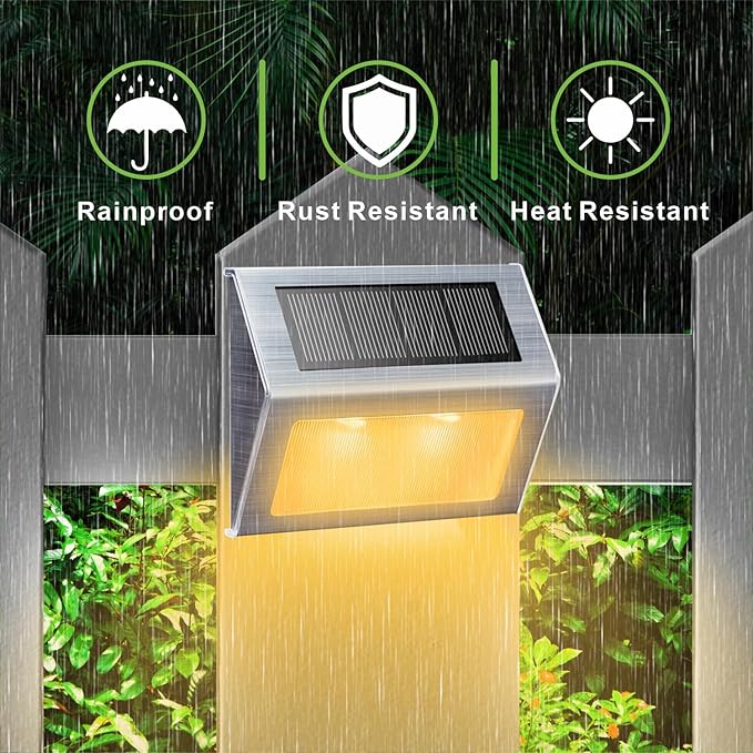 XLUX Solar Lights for Steps Decks Pathway Yard Stairs Fences, LED lamp, Outdoor Waterproof, Warm Light, 2 Pack