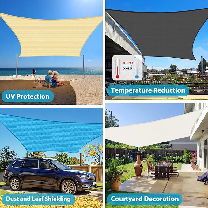 Amagenix Sun Shade Sail 5'X10' Curved Edge Outdoor Shade Canopy Turquoise Mixed Breathable 95% UV Block Shade Cloth for Patio Garden Backyard (We Make Custom Size)