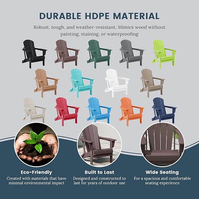 Westin Outdoors Laguna WO Home Furniture Adirondack Chair 2 PCS Set Outdoor Folding Patio Chair for Bon Fire Pit Garden Lawn Backyard Lounging Relaxing (Dark Brown)