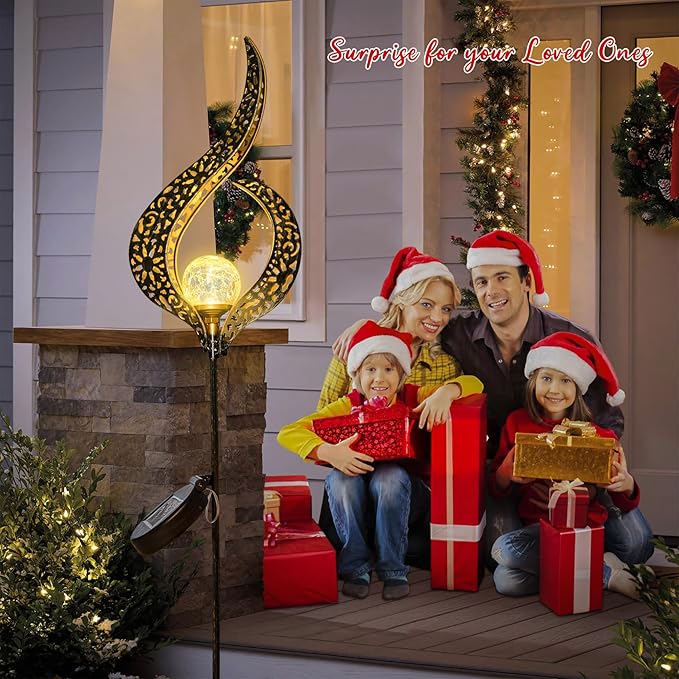 HOMEIMPRO Outdoor Garden Solar Lights Stake，Crackle Glass Globe,Metal Flower Waterproof LED Fairy Lights for Pathway,Lawn,Patio or Courtyard,Gardening Gift (Bronze)