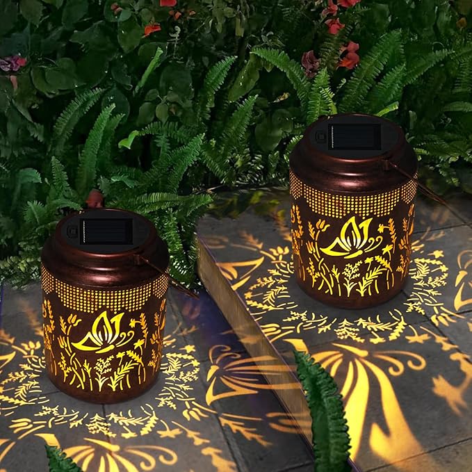 Solar Lanterns Outdoor Waterproof Hanging Butterfly Solar Lights Outdoor Decorations Gifts for Women Mom Grandma LED Lanterns Garden Decor Outside for Yard, Patio, Backyard, Porch