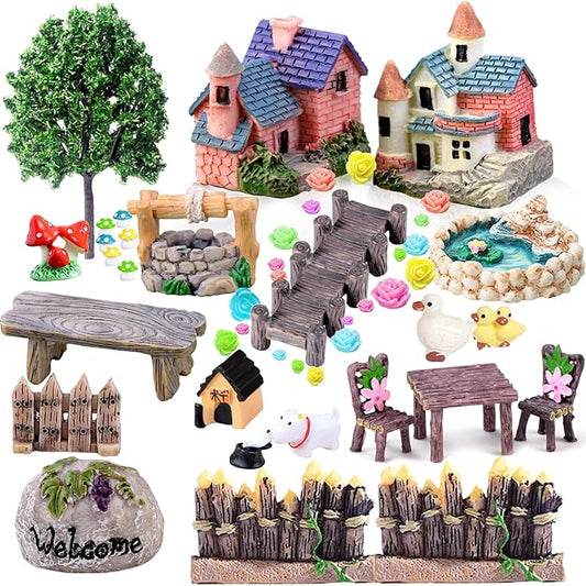 Fairy Garden Accessories, Fairies Welcome Garden Kit, 48pcs Miniature Fairy Garden Ornament for Christmas Decoration Fairy Garden Potted Plant Desk Decor