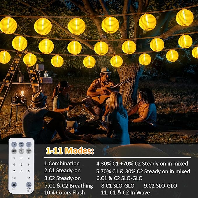 OMIKA Patio Lights Plug in- 40ft 40LED Warm White & Multicolor Mini Lantern Lights Waterproof, Hanging hemp rope String Lights Indoor Outdoor with Remote, Timer for Porch Garden Balcony Party Trees