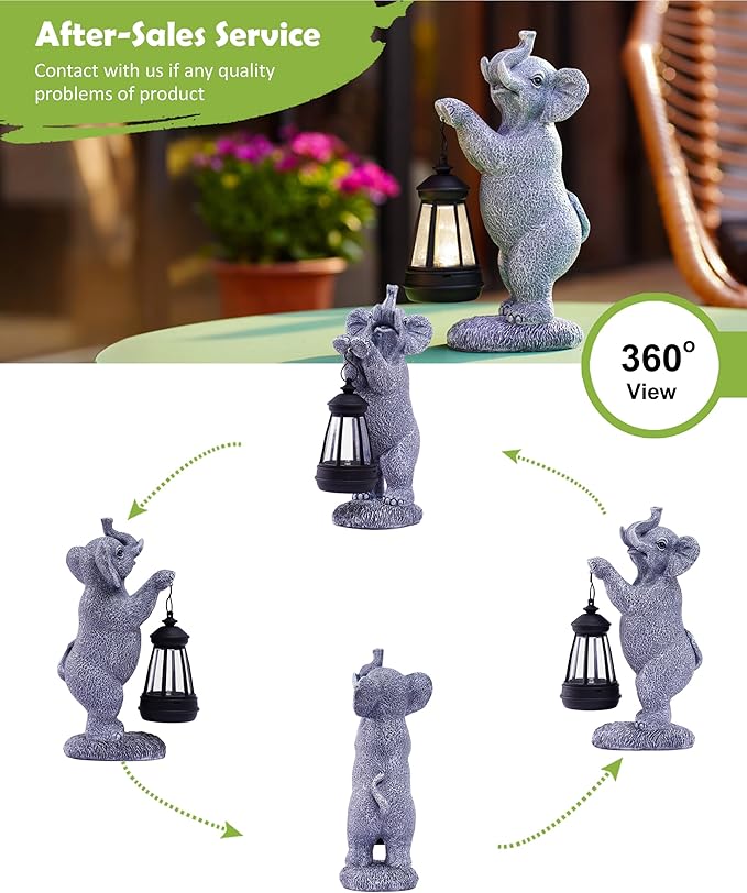 Nacome Solar Elephant Outdoor Statues for Garden: Outside Decor with Lantern Clearance for Yard Art Lawn Ornaments Porch Patio Balcony - Gifts for Grandma Mom Women