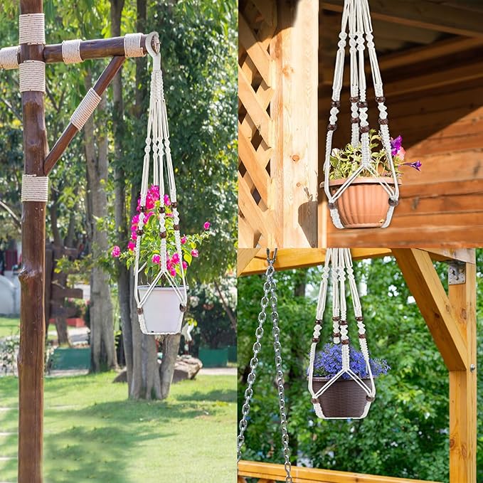 Macrame Plant Hanger for Outdoor and Indoor Hanging Plants - Plant Holders for Multi-Sized Pots, 35" Tangle-Free Cotton with Wood Beads, Window or Patio Decor (Pot Not Included)