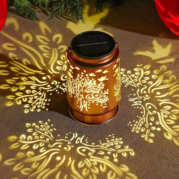 Solar Lanterns Outdoor Metal Garden Decor Gifts for Women Mom Waterproof Hanging Solar Lights Decorative Large Outdoor Lantern with Upgraded 2000mAH Battery,Decorations for Garden Patio Lawn Yard