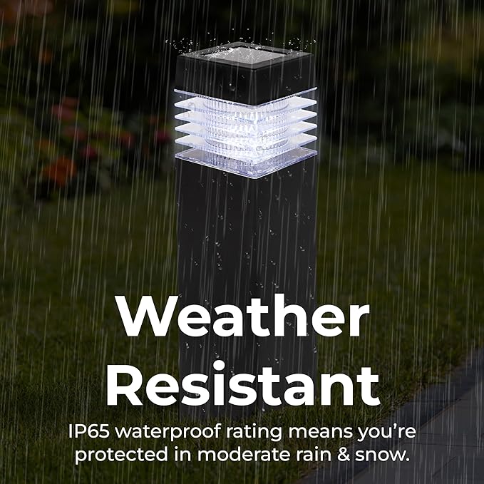 TECHKO Solar Small Bollard Rectangular Pathway Lights – 4-Pack, Dusk-to-Dawn, Weather-Resistant Outdoor LED Lighting