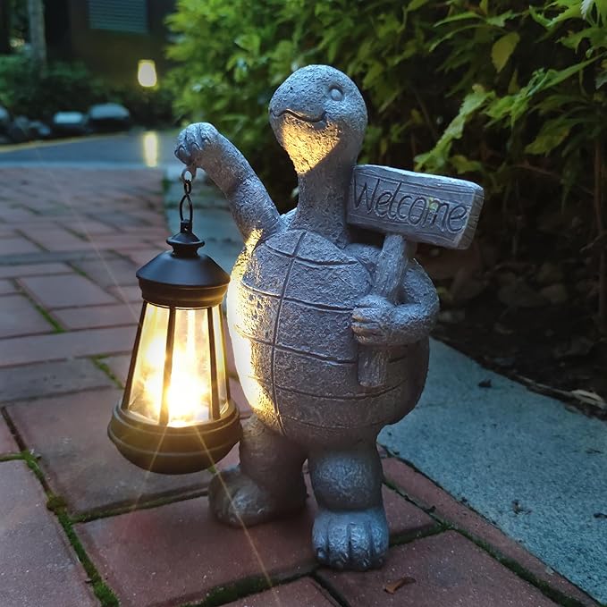 Solar Turtle Garden Outdoor Statues,Resin Turtles Figurine Decorations with Solar Lights Lantern, Outdoor Turtle Art Decor for Lawn,Yard, Unique Housewarming Gift for Garden Home