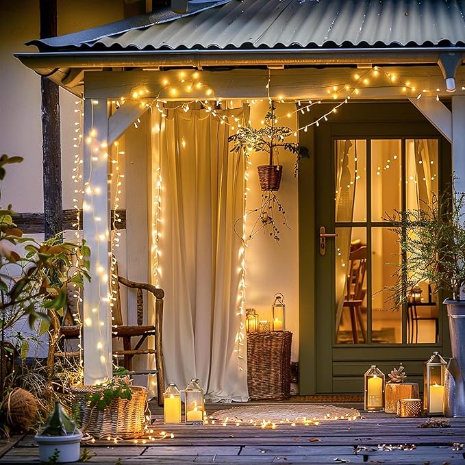 JMEXSUSS 400 LED String Lights Indoor, 132ft Warm White Christmas Lights Outdoor Plug in, 8 Modes Waterproof Twinkle Lights for Outside Holiday Wedding Party Decorations