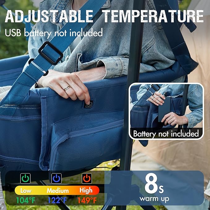 Portal Heated Hammock Camping Chair, Portable Outdoor Swinging Chairs, Rocking Chair for Adults with Adjustable Back and Height for Lawn Backyard Patio, Supports 400 lbs, Blue