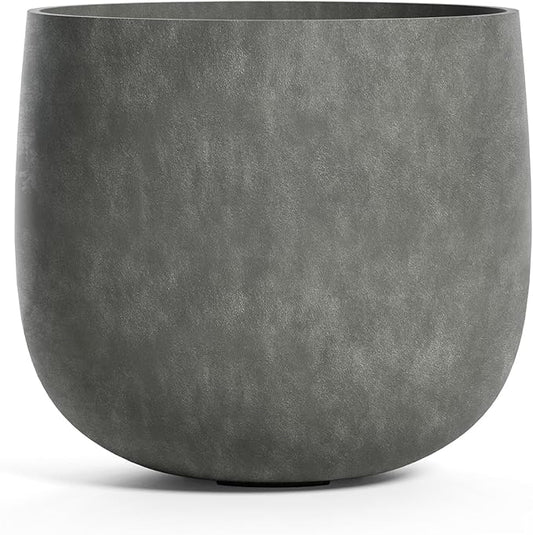 Mondo Large Planter – Grey Stone Finish – Fiberglass Indoor/Outdoor and Weather-Resistant Round Planter (33" D x 31.3" H Exterior, 31.5" D x 30.7" H Interior)