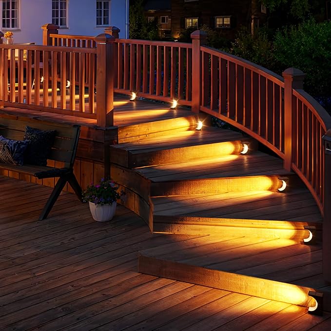 JSOT Outdoor Step Lights - 16 Pack Warm White Solar Stair Lights Waterproof Deck Light for Outside Decor Yard Patio Pathway
