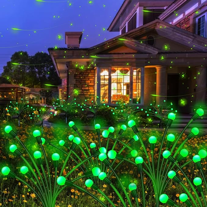 St Patricks Day Decorations Solar Garden Green Lights Outdoor, 2 Pack 20 LED Solar Firefly Lights, Waterproof Solar Wind Swaying Lights for St. Patrick's Day Irish Day Outside Yard Patio Decoration