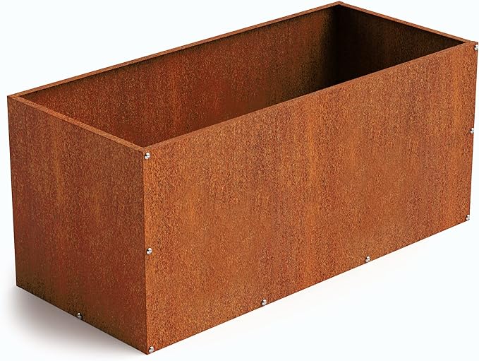 DIY CARTEL Corten Steel Rectangular Outdoor Planter Box, Rustic & Modern Farmhouse Design, Large Raised Metal Garden Bed for Commercial & Residential Use (36in x 16in x 16in)