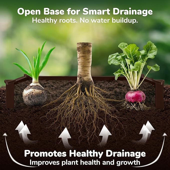 Raised Garden Bed - 4x4 ft Planter Box - Brown HDPE - No Tools Needed - DIY Kit for Urban Gardening, Flowers, Herbs & Vegetables - Made in The USA