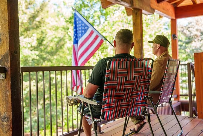 Retro Webbed Camping Chair - Lightweight, Foldable, Durable Steel Frame, 300lb Capacity, Vintage Red/Blue Stripes by Caddis Sports