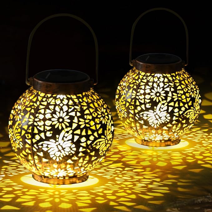 MAGGIFT 2 Pack Solar Lanterns Outdoor Waterproof Hanging Lantern Lights Decorative Solar Light for Garden Table Patio Yard Pathway Walkway,Unique Gifts for Women Gardening,Warm White.