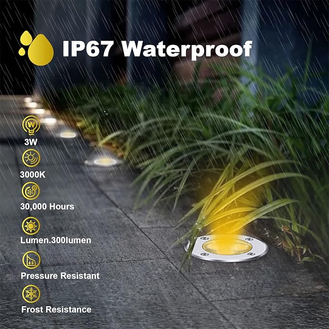 4 Pack 3w 12v Low Voltage In-ground Lights LED Landscape Light Waterproof IP67 Pathway Lights Outdoor spotlights Trees Flags for Garden,Yard,Tree (Warm White)