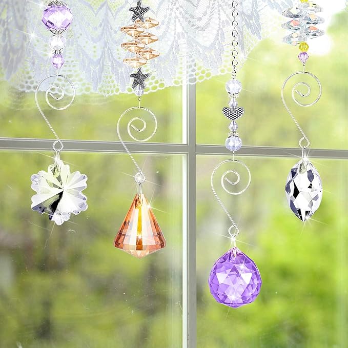 Hicarer 9 Pcs Crystal Suncatchers Hanging Catchers with Chain Colorful Glass Pendant Beads Chandelier Prism Ornament for Window Home Wall Tree Cars Decor Wedding Birthday Anniversary Party Gifts