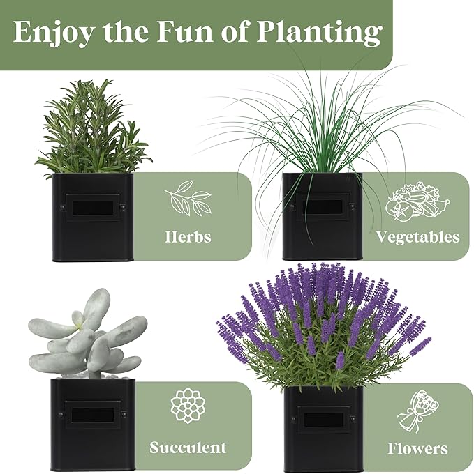 PERFNIQUE Indoor Herb Garden, Herb Garden Planter Set with Tray, Farmhouse Indoor Plant Pots, Windowsill Herb Garden with Drainage(Planter only) for Indoor/Outdoor, Window Pots(Matte Black)