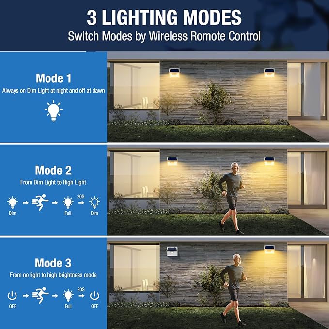 Peasur Solar Lights Outdoor Motion Sensor Waterproof, 6Pack 140LED White Solar Powered Fence Lights, 3 Modes Security Wall Lights for Garden Yard Outside Warm