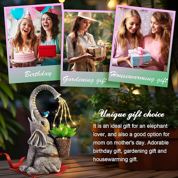 Eletorot Solar Elephant Garden Statues Lights: Garden Decor Elephant Figurines, Yard Decorations for Outdoor, Elephant Gifts for Women Mom Grandma