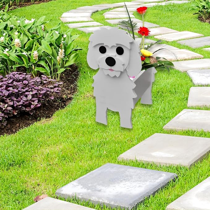 Maltese Dog Planter Plant Pots,Cute Garden Dog Flower Planter,Dog Planters Birthday Gifts for Women,Office,Indoor/Outdoor Decor（9.45 * 7.36 * 13.39in）