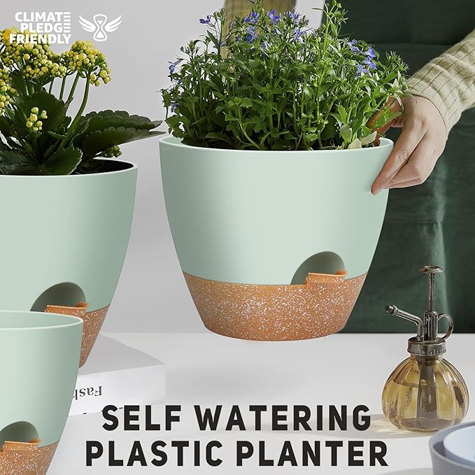 12" 10" 9" Large Self Watering Plant Pots, 3 Pack Flower Pots Planters with Multi Mesh Drainage Holes for Indoor Outdoor Garden Plants and Flowers.
