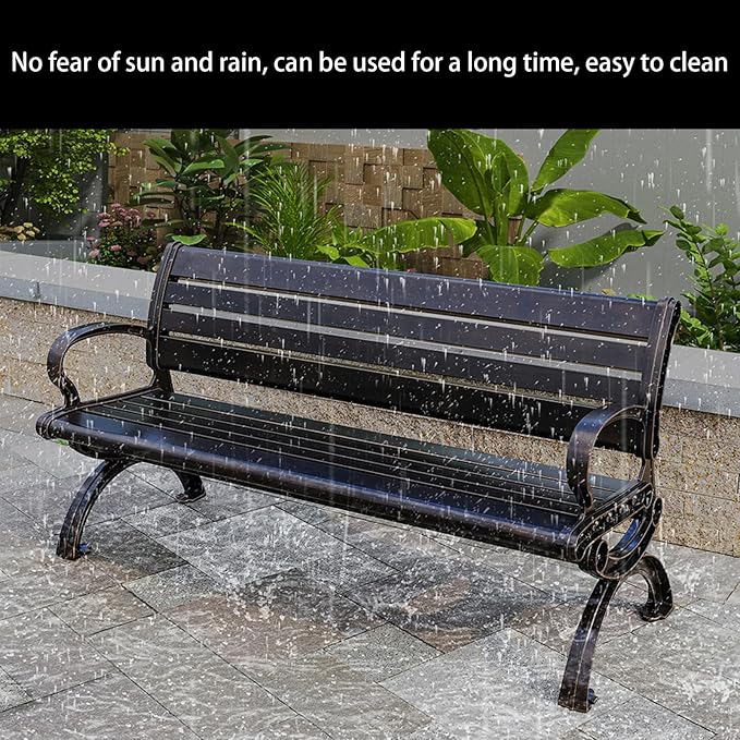 Outdoor Bench Chair Cast Aluminum Garden Bench Patio Bench All-Weather Park Bench for Backyard Porch Lawn (150cm Armless Park Bench)