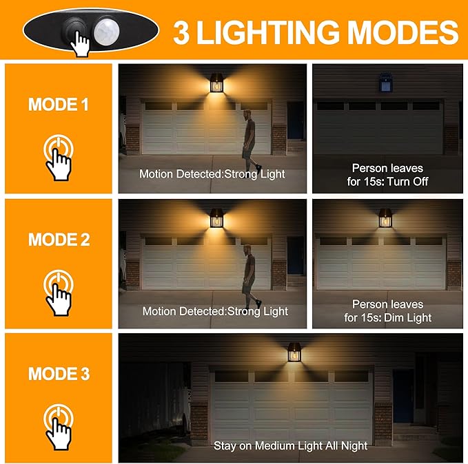 Joomer Solar Wall Lights Outdoor 4PACK, Dusk to Dawn Porch Lights Fixture, Waterproof Exterior Lighting with Clear Panel for Entryway Front Door, Solar Wall Lantern with 3 Modes & Motion Sensor