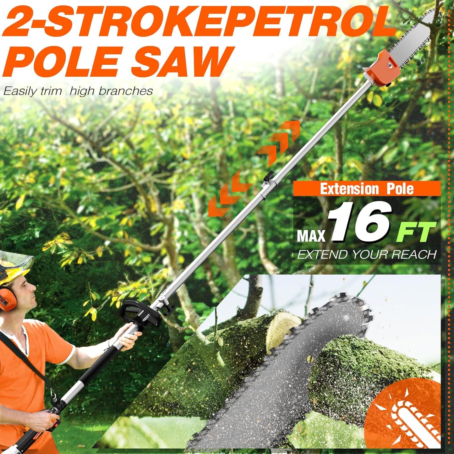 52cc 6 in 1 2-Stroke Gas String Trimmer with Gas Hedge Trimmer,Brush Cutter Gas Powered,Gas Weed Eater for Weeds and Grass