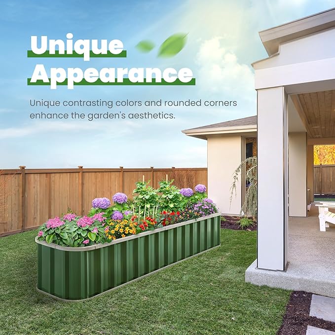 KING BIRD Raised Garden Bed Quick-Install Galvanized Planter Garden Box Outdoor for Gardening, Vegetables, Flowers 7.2x1.7x1 Ft, Green