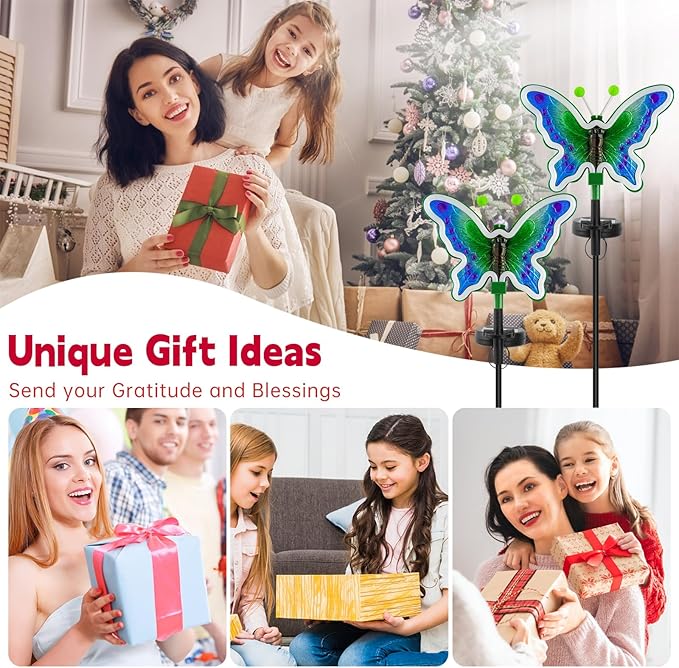 Butterfly Solar Garden Lights, Solar Butterfly Outdoor Lights, Garden Solar Decor for Outside,Solar Neon Lights,Yard Decorations Outdoor (Green,2pack)