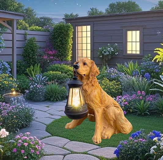 NASKY The Resin Handicraft Solar - Powered Hanging Lamp in The Shape of A Simulated Puppy of The Courtyard is Suitable for Places Such As Courtyards, Gardens and Balconies (Golden Hair)