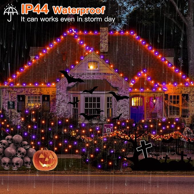 Ollny Halloween Outdoor String Lights - 60 FT 180 LED Orange and Purple Decorations, Waterproof Fairy Plug-in, 8 Modes and Timer for Party, Yard, Door, Christmas Decor