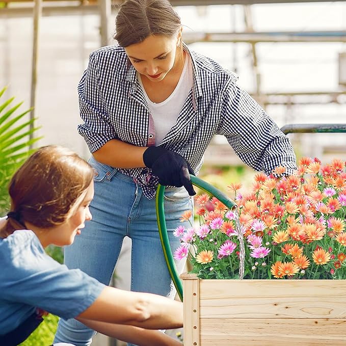 4 Feet Outdoor Wooden Raised Garden Bed Planter Box Kit for Vegetable and Fruit Growing, Patio or Balcony Gardening, Natural