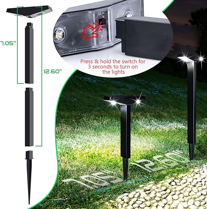 JSOT Bright Solar Pathway Lights for Outside, 10 Pack Solar Landscape Lighting for Outdoor Waterproof, Solar Outdoor Decorations Lamps for Yard, Garden, Patio, Sidewalks, Driveway. (Cool White)