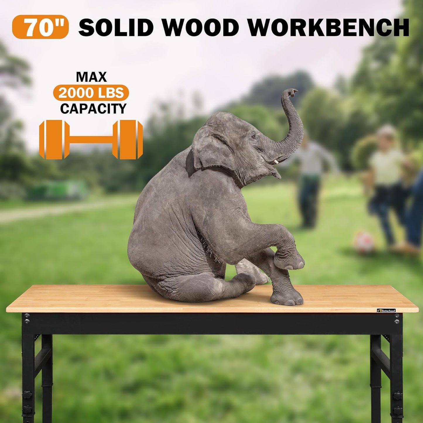 70" Adjustable Workbench on Wheels, 2000 LBS Heavy Duty Work Table with Power Outlets & Pegboard, Rubber Wood Workstation for Garage, Workshop, Office, Home, Commercial