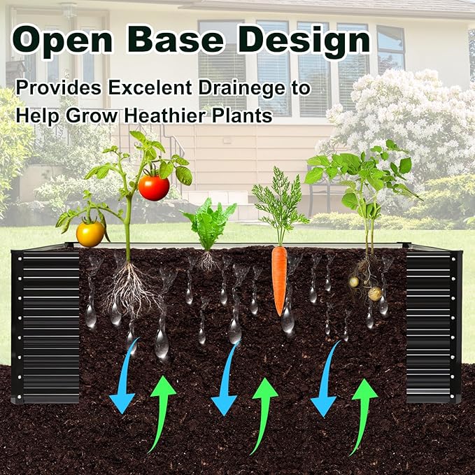 JERIA 6×3×2ft Galvanized Raised，Outdoor Metal Raised Garden Bed, Rectangular Deep Root Planter Box for Vegetables, Flowers, Herbs