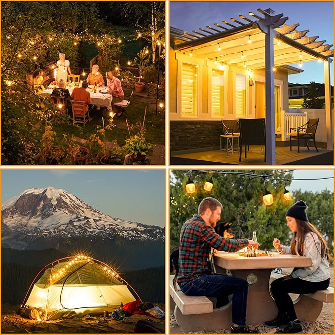 String Lights for Outside, Outdoor Patio Lights with 12 LED Bulbs Waterproof Shatterproof Hanging Patio Lights String for Patio for Bistro, Garden, Backyard, Gazebo, Party Decor, Easter