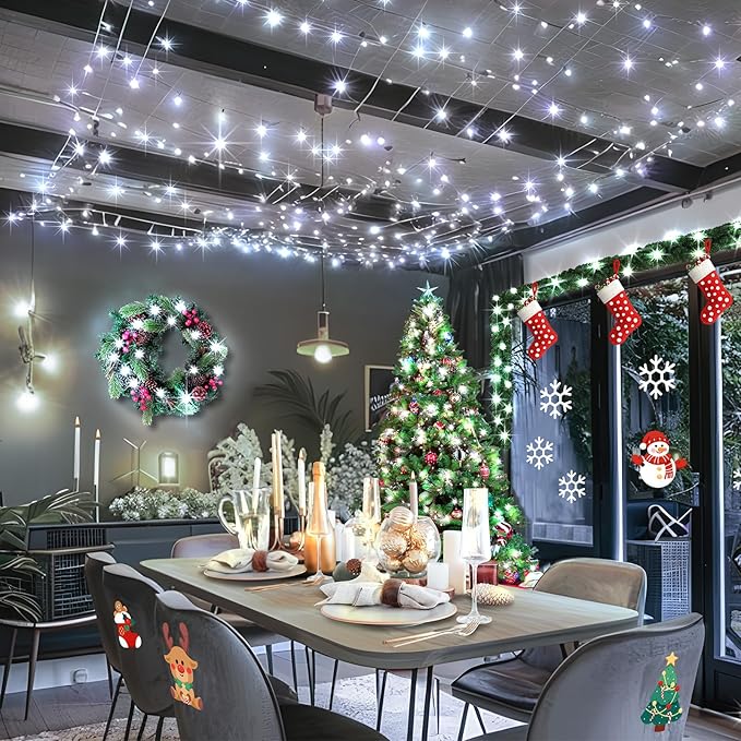 KNONEW 99ft 300 LED Christmas Lights Outdoor String Lights 8 Modes & Memory Fairy Light Plug in Waterproof LED String Lights for Xmas Yard Tree Wedding (Cool White)