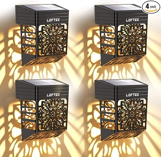 LOFTEK Solar Deck Lights, 4 Pack Solar Fence Lights, Outdoor Garden Decorative Light, Dusk to Dawn, Waterproof, Fence Post Light for Railing, Patio, Backyard, Stair, Step, Camping, Warm White