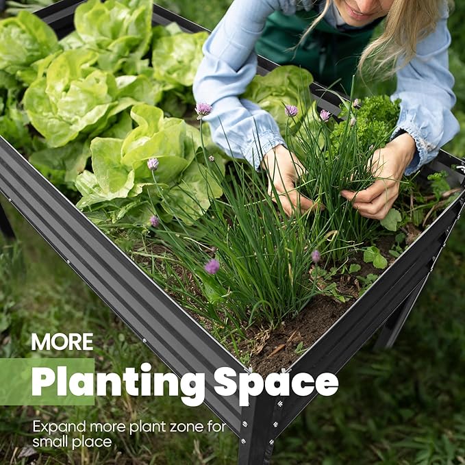 KING BIRD Large Raised Garden Bed with Cover Galvanized Elevated Planter Box with Legs 48×24×56 in for Backyard, Patio, Balcony, 400lb Capacity, Dark Grey