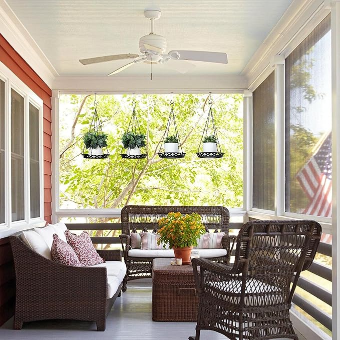 Enhon 3 Pack Plant Hanger, 12 Inch Metal Hanging Planter for Indoor Outdoor Plants, Classy Glossy Black Decorative Hanging Plant Shelf for Window Wall Ceiling Home Decor