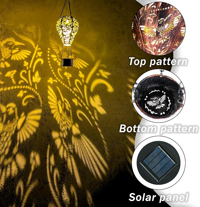 Hummingbird Decor Hot Air Balloon Solar Lantern – Outdoor Decorative Hanging Light for Garden Yard Patio Porch Lawn and Pathway – Unique Housewarming, Birthday Gift for Women Mom Grandma