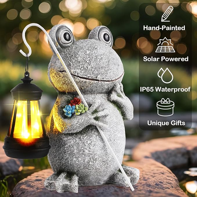 Frog Solar Garden Statues Garden, Resin Frog Figurine Decorations, Outdoor Frog Garden Decor Art for Lawn,Yard, Unique Housewarming Gift for Garden Home