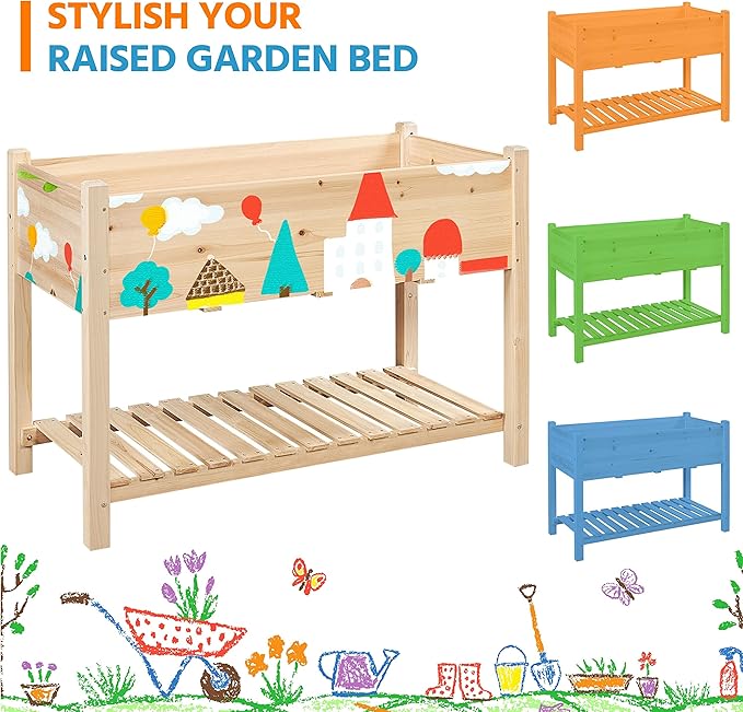Yaheetech 47x23x32in Wooden Raised Garden Bed with Legs & Storage Shelf Horticulture Wooden Elevated Planter Box Vegetable Growing Bed for Flower/Herb/Backyard/Patio